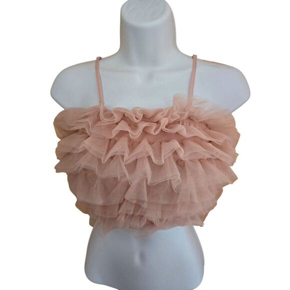 Dusty Pink Ruffled Tulle Crop Top Halter top Ballerina Chic fairycore tutu glam - Picture 1 of 4